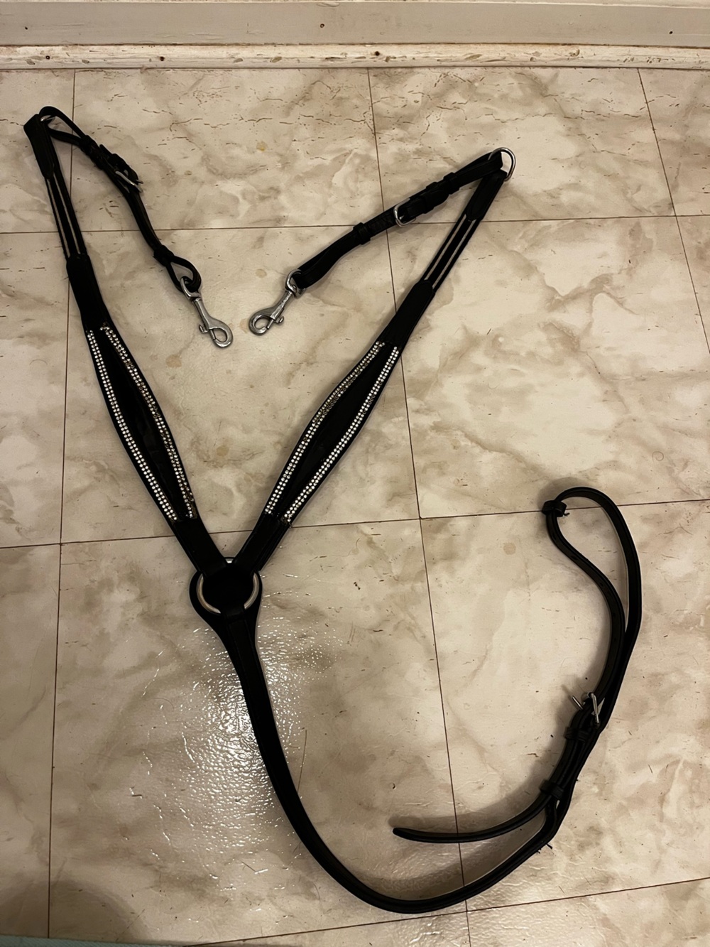 HKM Black Horse Breastplate with patent leather and crystal accents